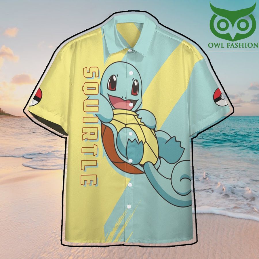 124 Anime Pokemon Squirtle Hawaiian Shirt Summer Button Shirt