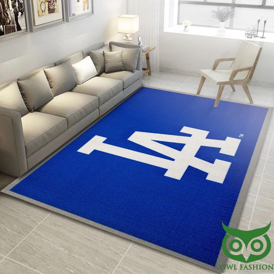 3 Los Angeles Dodgers MLB Team Logo Bright Blue and White Carpet Rug