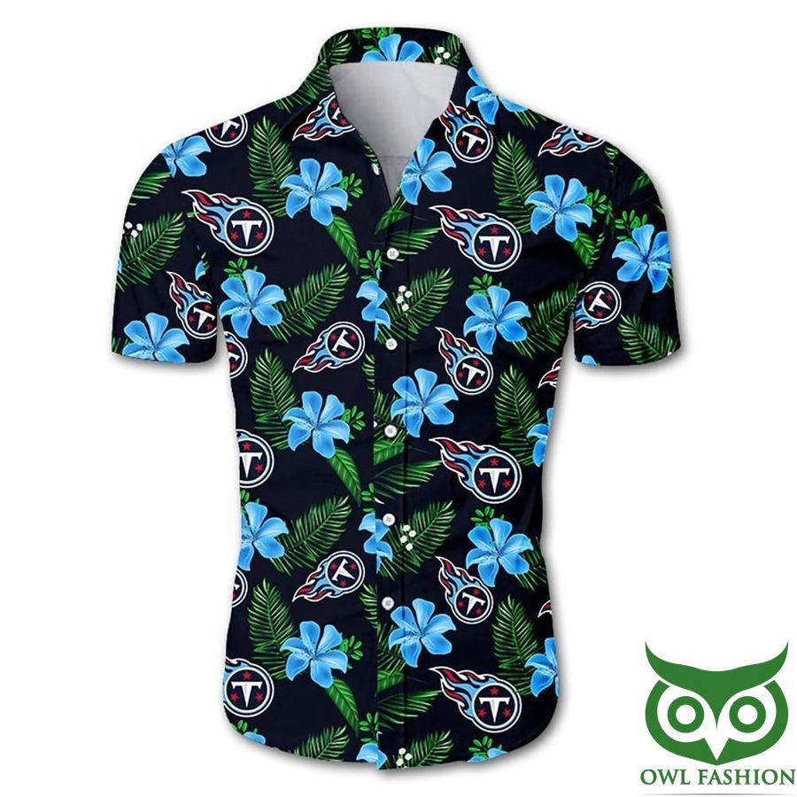 61 NFL Tennessee Titans Black and Bright Blue Flowers Hawaiian Shirt