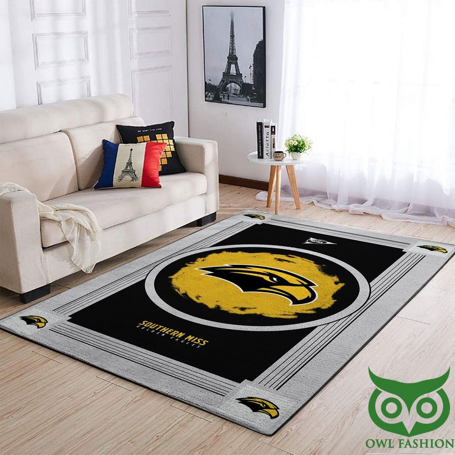 69 NCAA Team Logo Southern Miss Golden Eagles Black Gray and Yellow Carpet Rug
