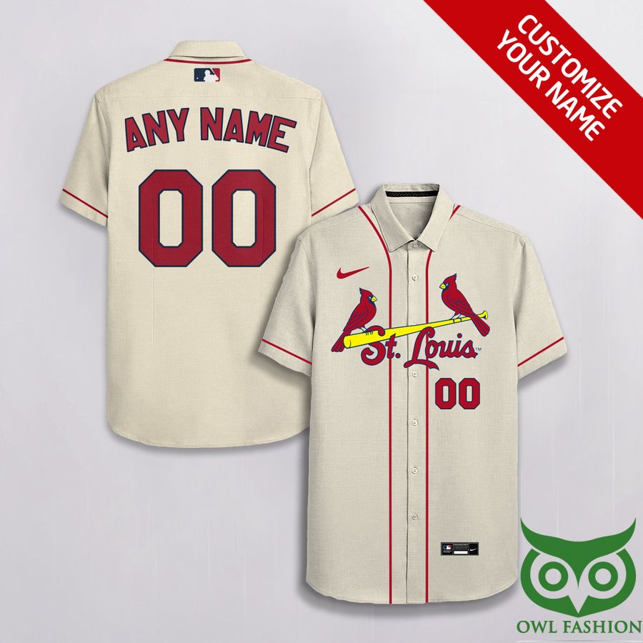 106 Custom Name Number St Louis Cardinals Beige Red Nike Logo Hawaiian Shirt