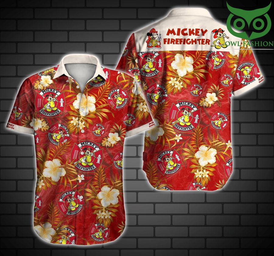 2 Mickey Firefighter Hawaiian shirt short sleeve summer wear
