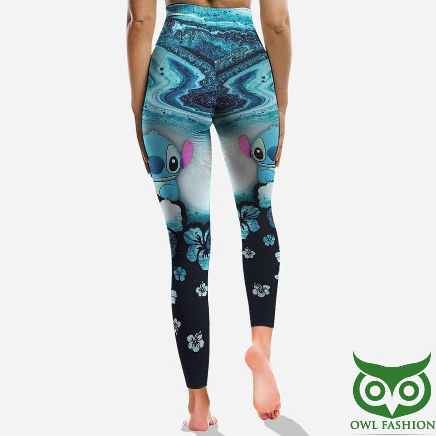 58 Customized Stitch Blue and Black Dreamy Flowers Hoodie and Leggings