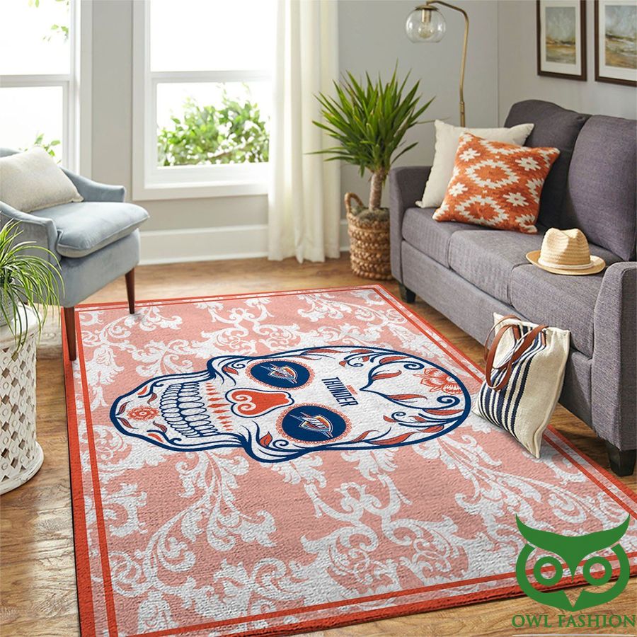 53 Oklahoma City Thunder NBA Team Logo Skull Flower Style Carpet Rug