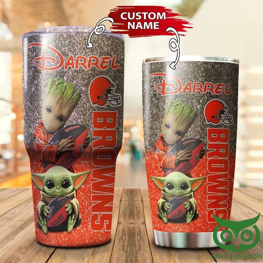Custom Name Cleveland Browns Silver Color and Orange Groot Tumbler Cup
