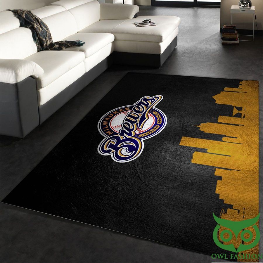 62 Milwaukee Brewers Skyline MLB Team Logo Black and Yellow Carpet Rug