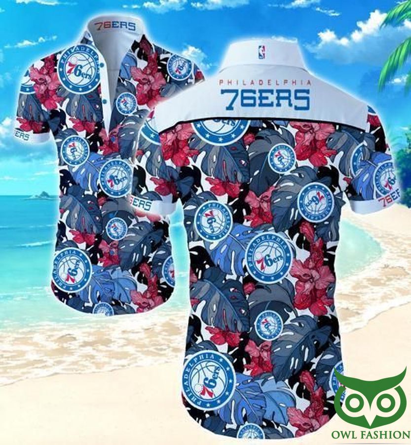 62 Philadelphia 76ers Floral Pink and Blue Hawaiian Shirt