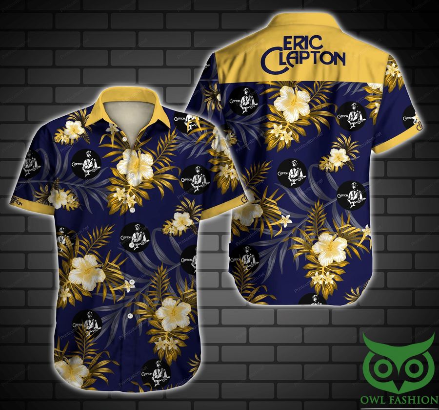 6 Eric Clapton Floral Yellow and Dark Blue Hawaiian Shirt