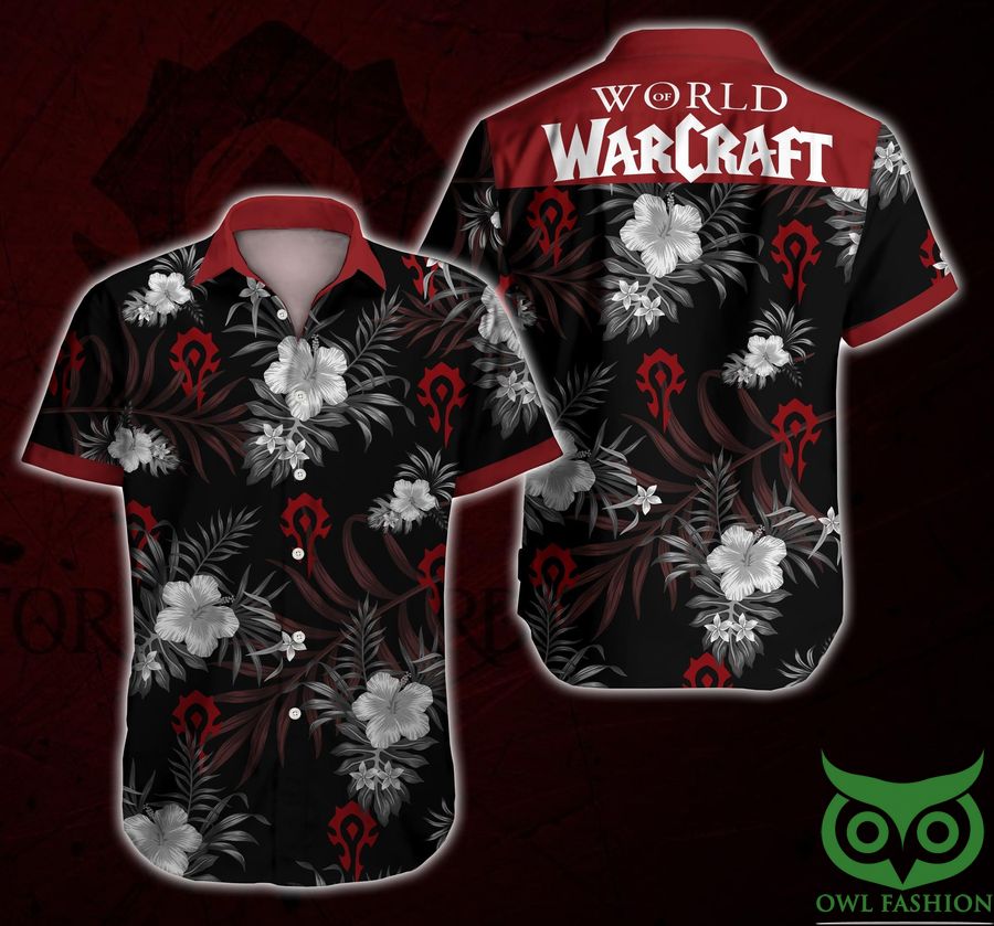 24 World Of Warcraft Floral Red and Black Hawaiian Shirt