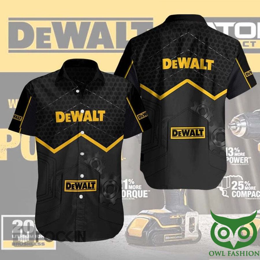 17 DeWALT Yellow and Black with Gray Metal Pattern Hawaiian Shirt