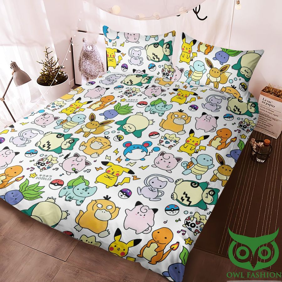 12 Anime Pokemon Cute Poke Seamless Pattern Custom Bedding Set