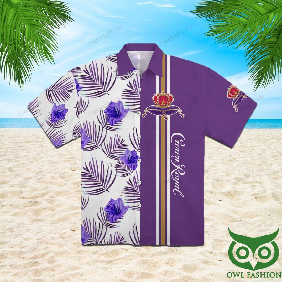 40 Crown Royal White and Purple Flowers Leaves Hawaiian Shirt