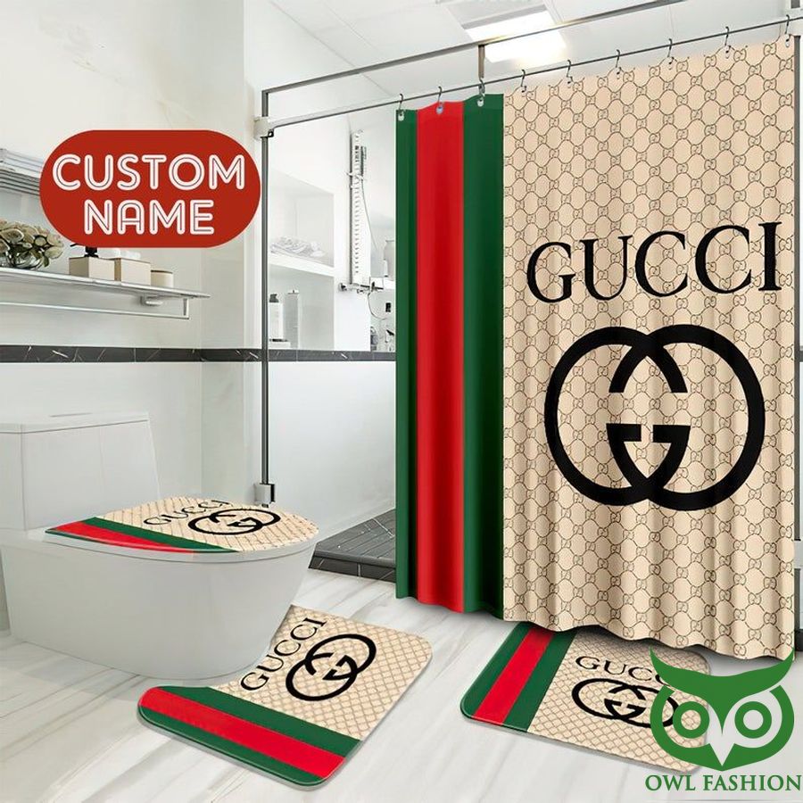 11 Custom Name Gucci Monogram and Vintage Web Shower Curtain and Mat Set