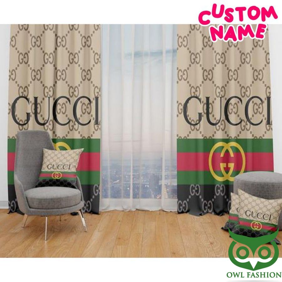 68 Gucci Brown Monogram and Vintage Web Patterns Window Curtain