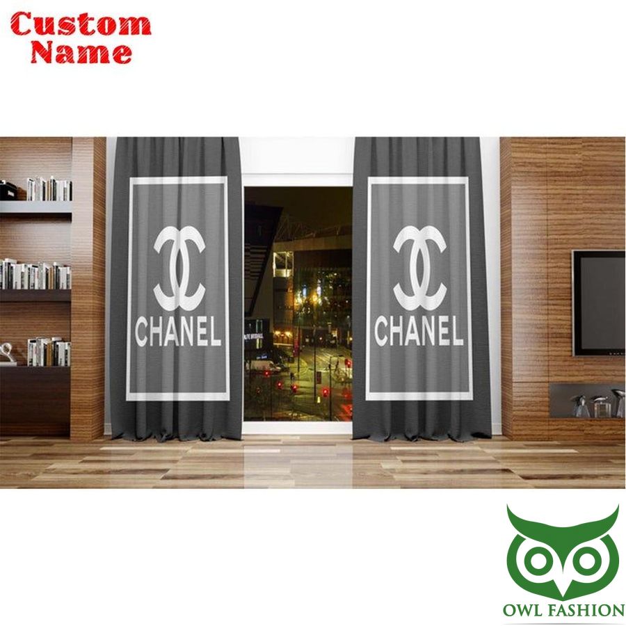 Custom Name Chanel Gray with Brand Logo Window Curtain