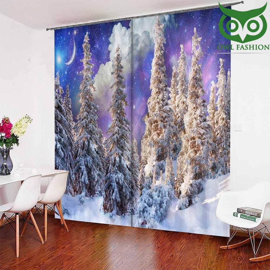 Purple Sky At Night Winter Forest room decoration shower curtains