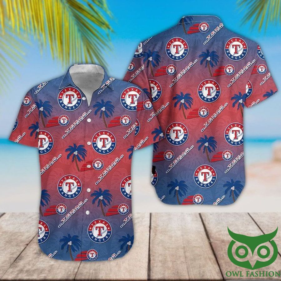 Texas Rangers Red Blue Gradient Hawaiian Shirt