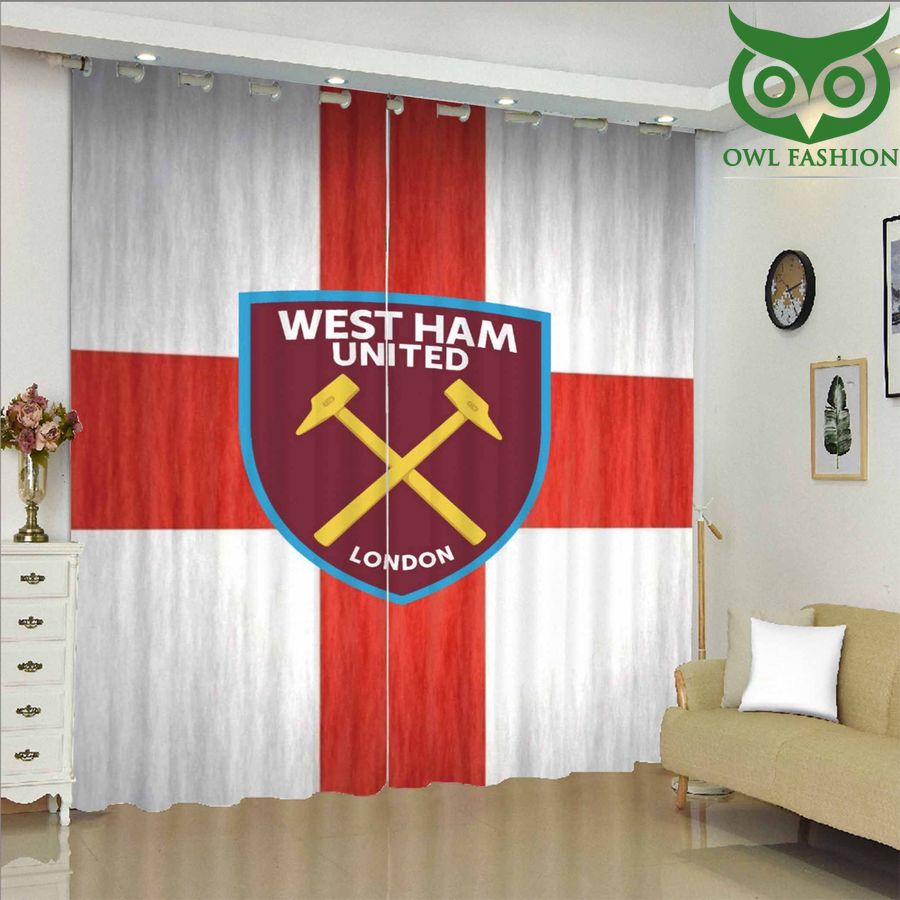 West Ham United Fc Logo Red Cross In White Window Curtains Home Decor