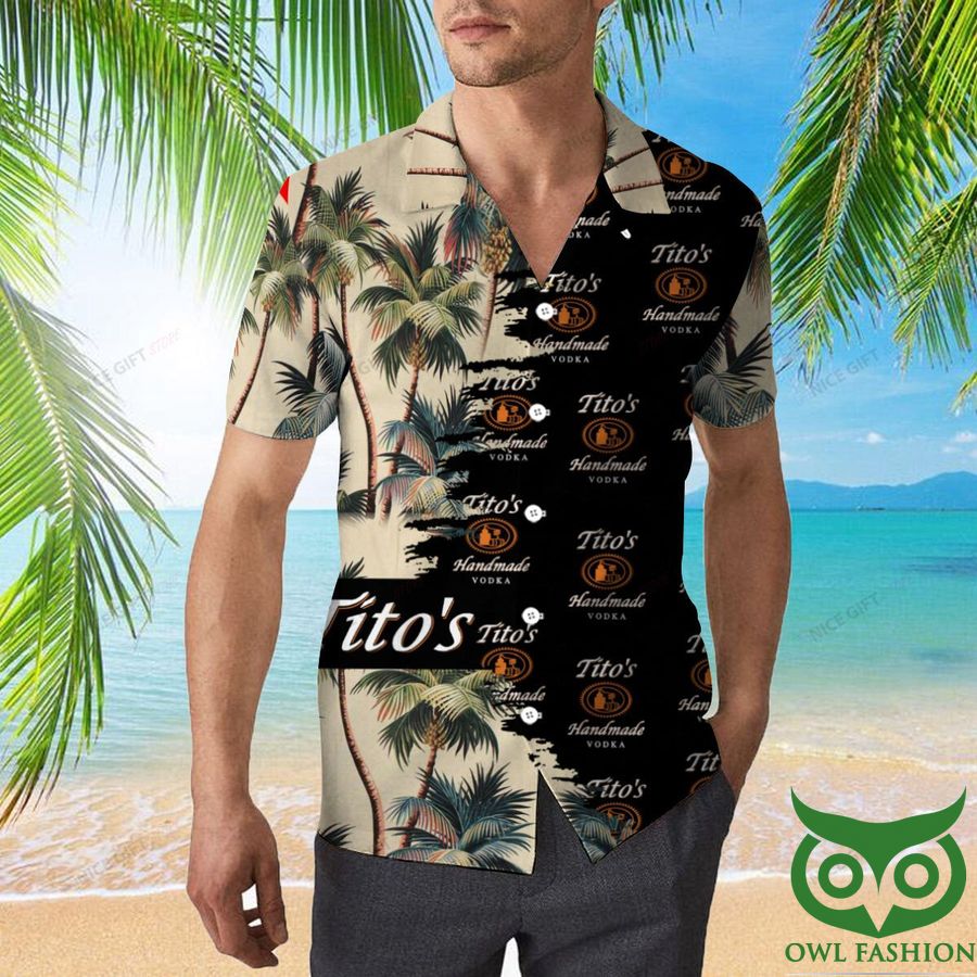 Tito's Handmade Vodka Black and Beige Coconut Hawaiian Shirt