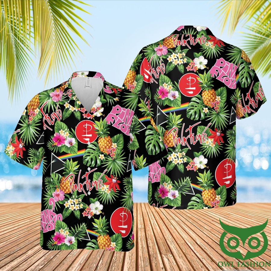 Pink Floyd Band Beach Green Leaf Black Hawaiian Shirt and Shorts