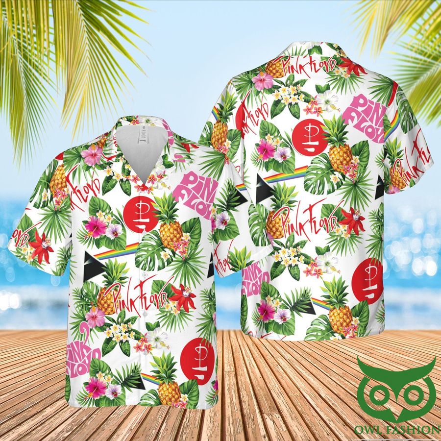 Pink Floyd Band Aloha White Leaf Green Hawaiian Shirt and Shorts