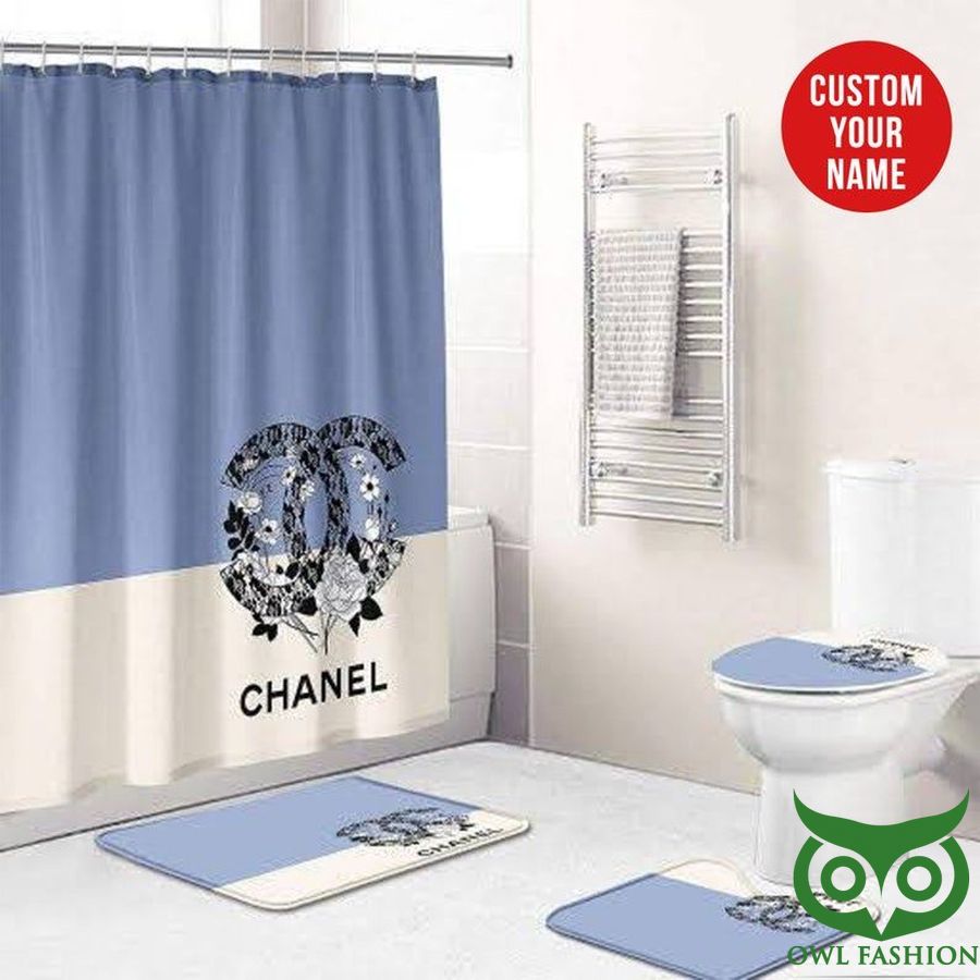 Luxury Chanel Blue and White Flowers Window Curtain