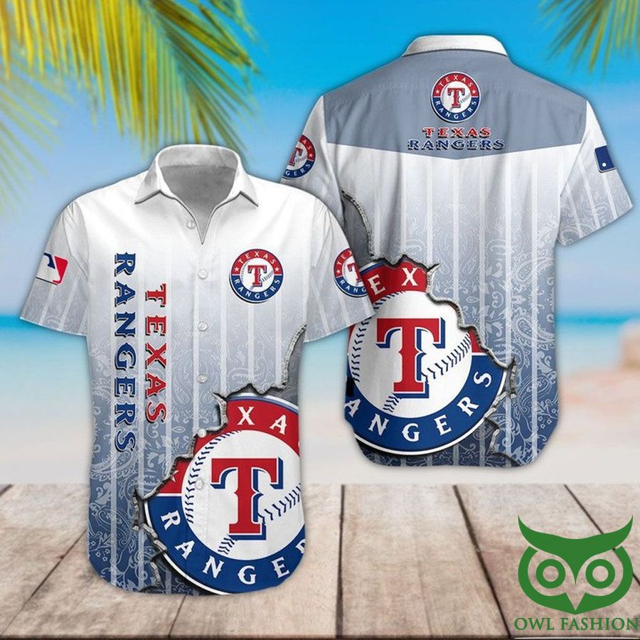 Texas Rangers White with Logo Hawaiian Shirt