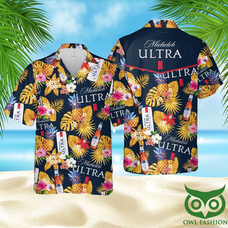 Michelob Ultra Pineapple Dark Blue Hawaiian Shirt and Shorts