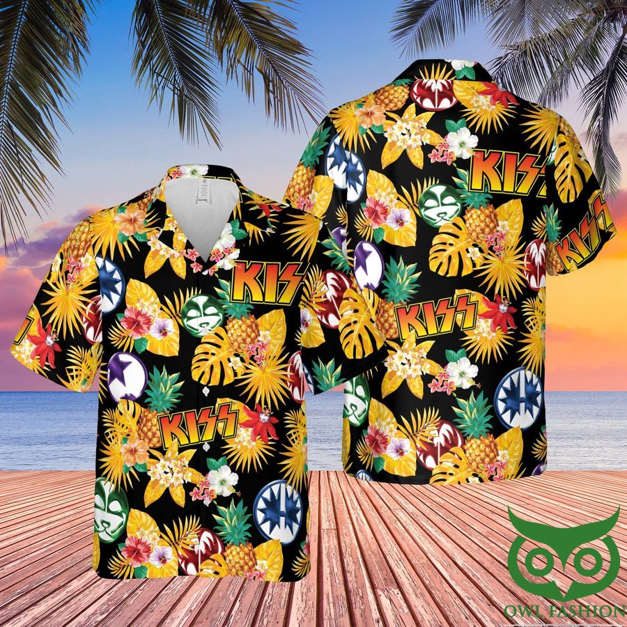 Kiss Rock Band Yellow Pineapple Hawaiian Shirt and Shorts