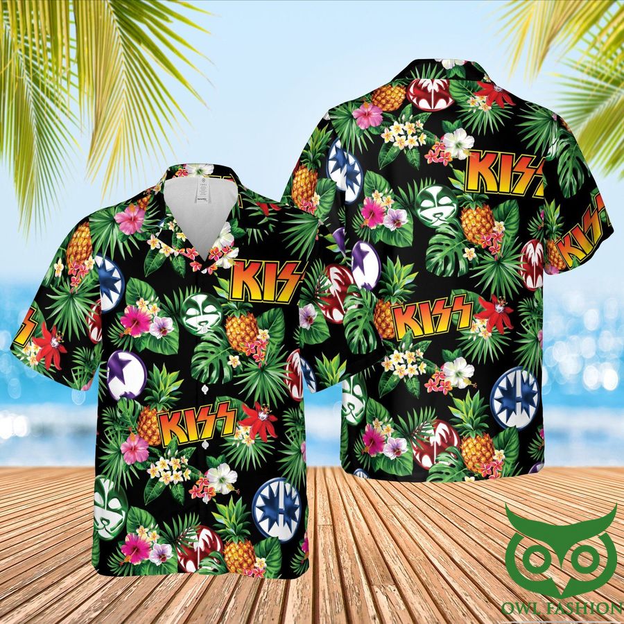 Kiss Rock Band Green Leaf Hawaiian Shirt and Shorts
