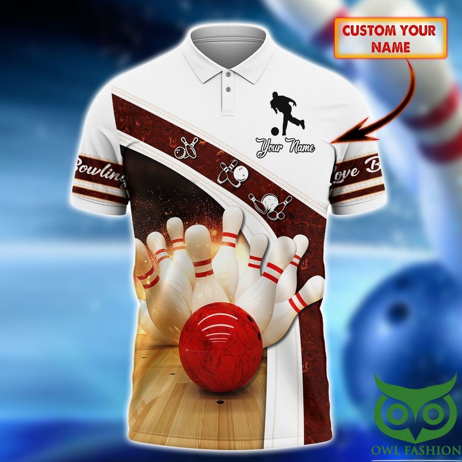 Custom Name Bowling Dark Red and White 3D Polo