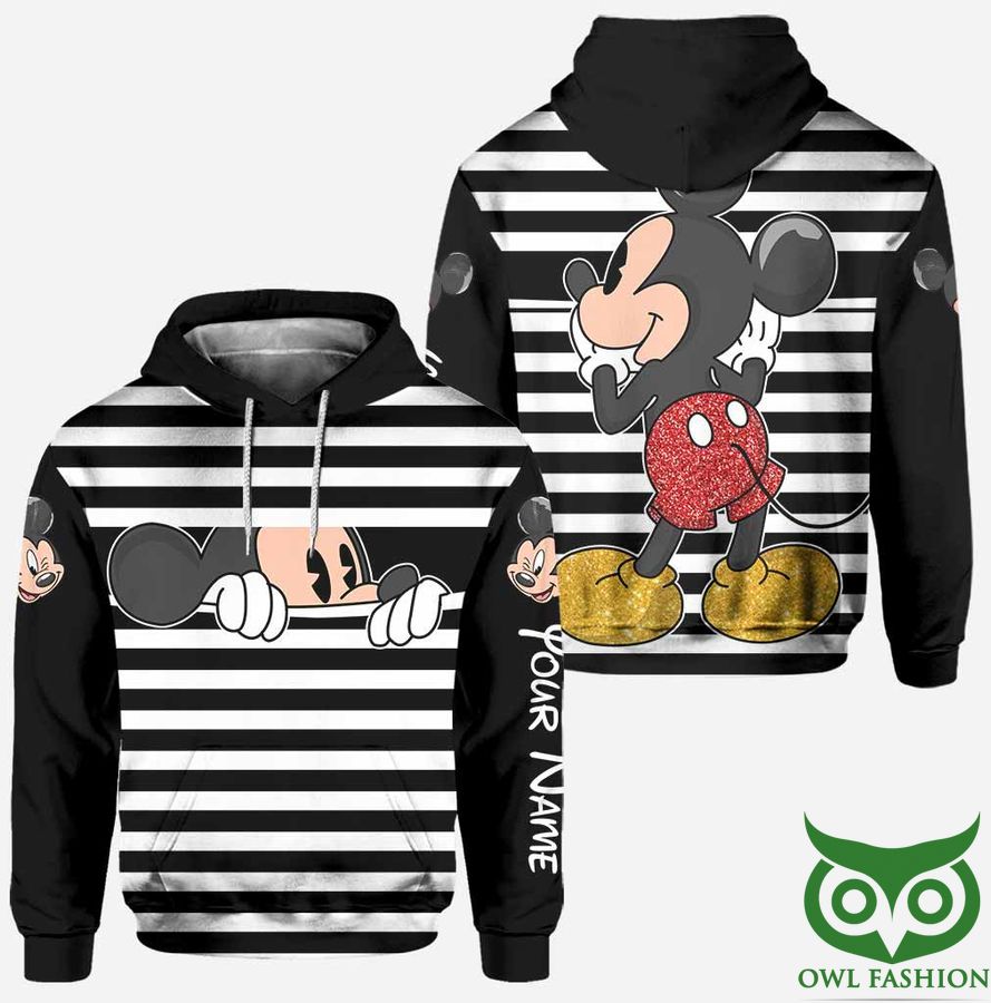 Custom Name Mickey Mouse Black White 3D Hoodie