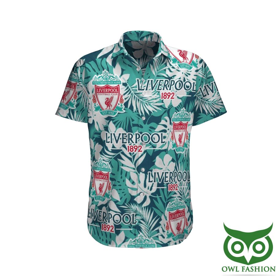 Liverpool Team Logo Green Leaves Hawaiian Shirt