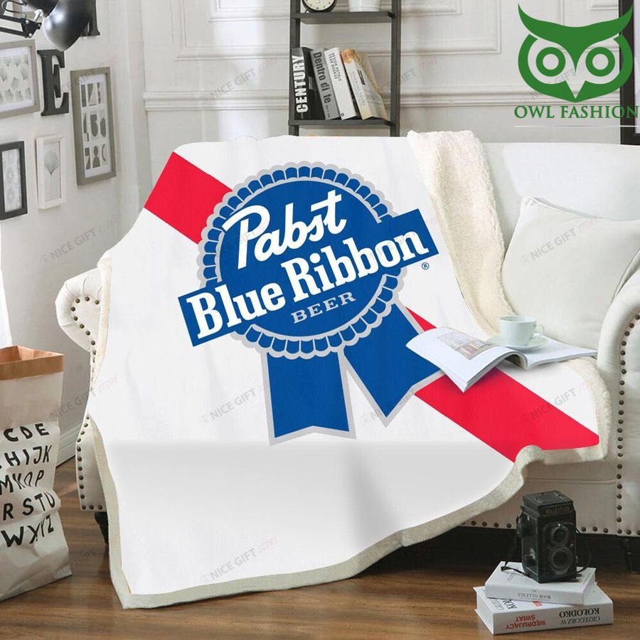 Pabst Blue Ribbon logo white Fleece Blanket 
