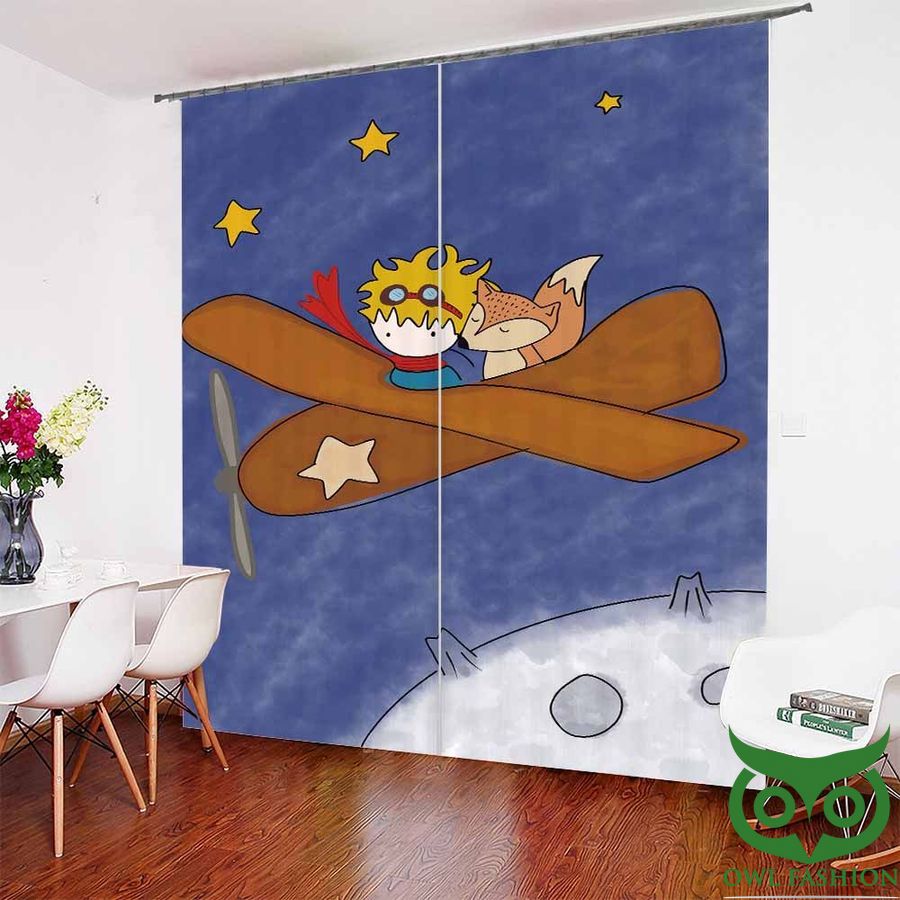Yellow Stars Le Petit Prince And Fox In Plane Window Curtain