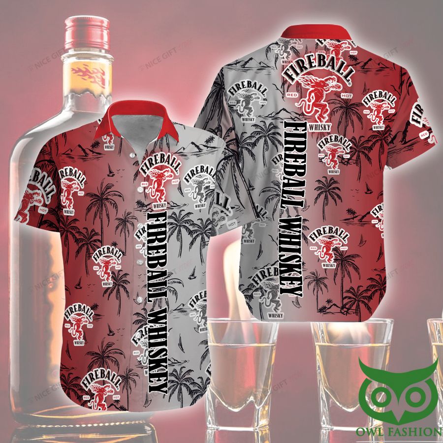 Fireball Whisky Gradient Gray and Red Hawaiian Shirt