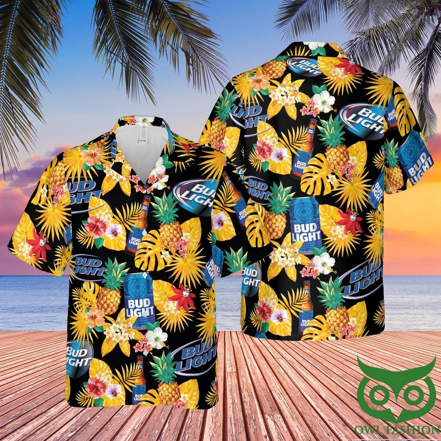 Bud Light Beer Yellow Tropical Hawaiian Shirt and Shorts