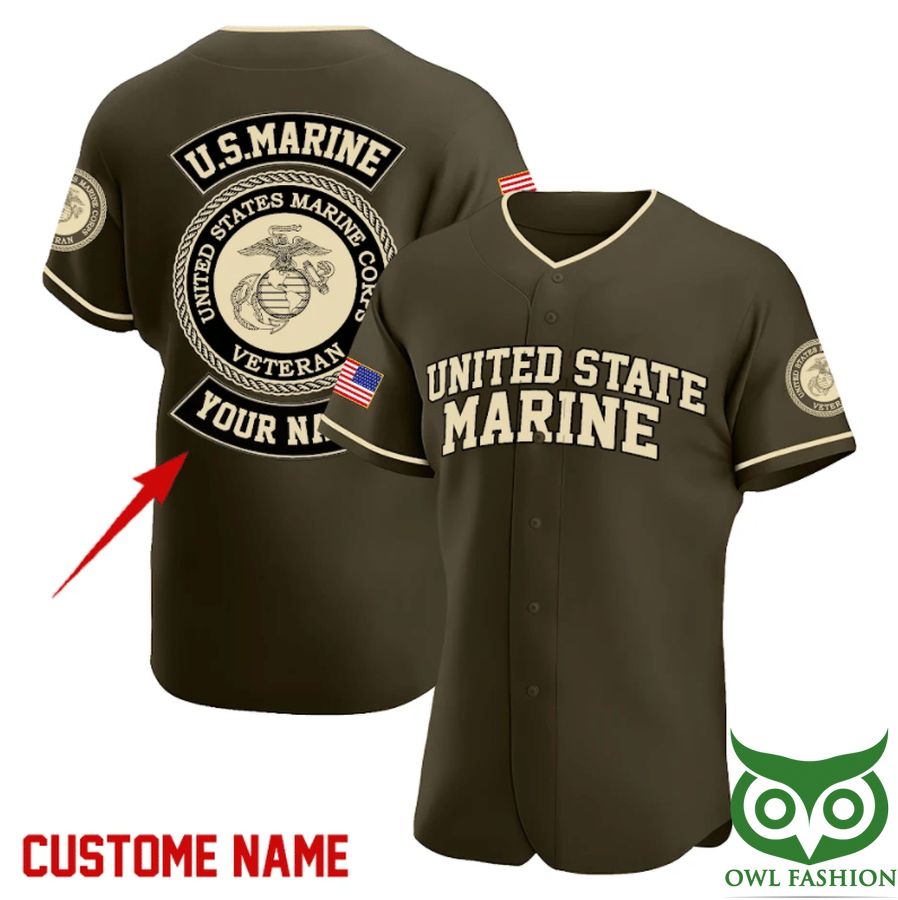 Custom Name US Marine Veteran Baseball Jersey Shirt