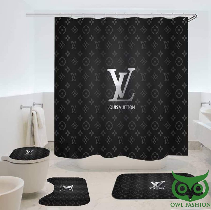 Louis Vuitton Dark Gray Monogram Pattern Shower Curtain and Mat Set