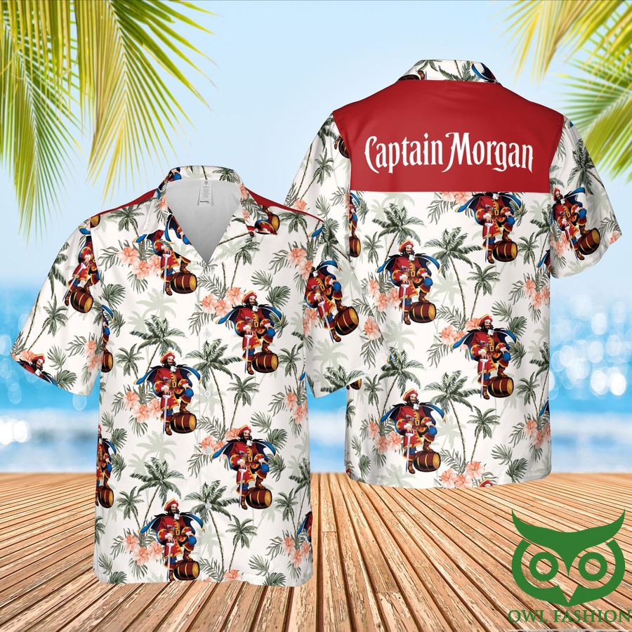 Captain Morgan White with Leaf Pink Flower Hawaiian Shirt and Shorts