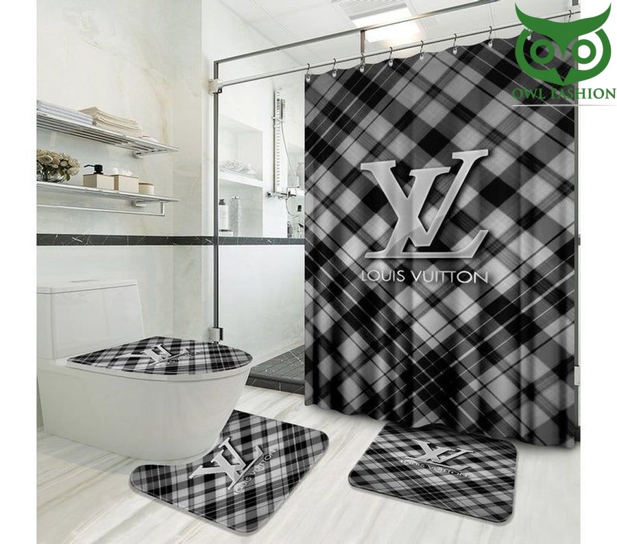 Louis Vuitton Luxury Type Shower Curtain Waterproof Luxury Bathroom Mat Set 