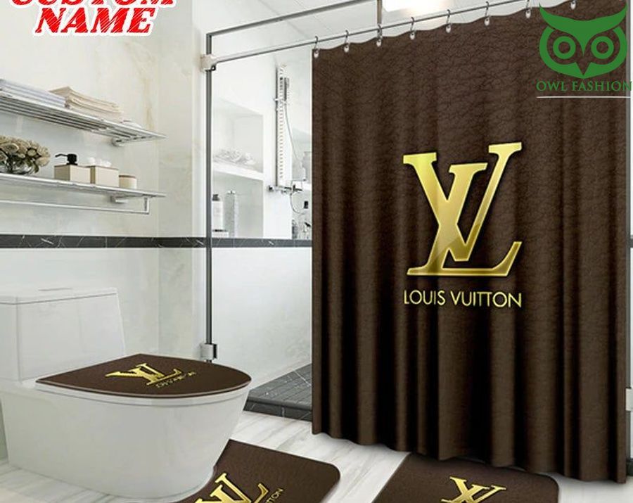 Louis Vuitton Luxury Shower Curtain and mat set Waterproof 
