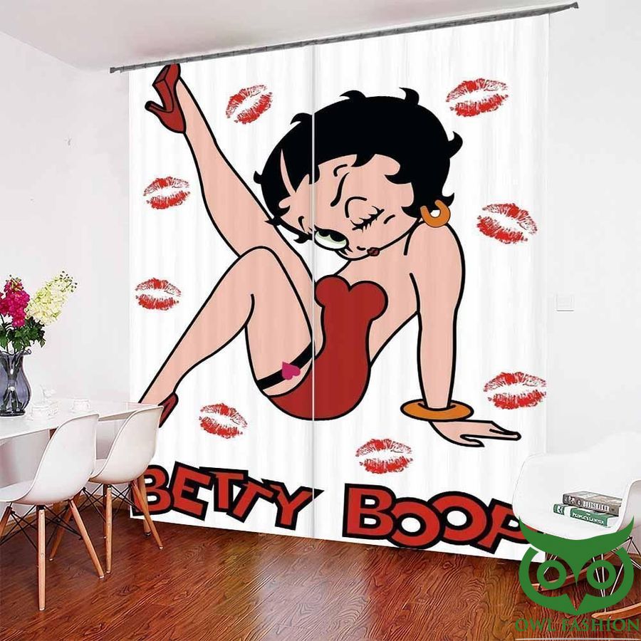 Lovely Betty Boop And Red Lips Design Windows Curtain