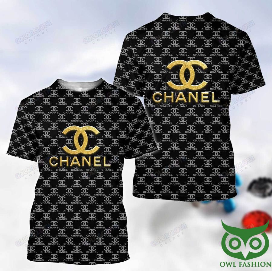 Luxury Chanel Monogram Pattern Logo Black 3D T-shirt