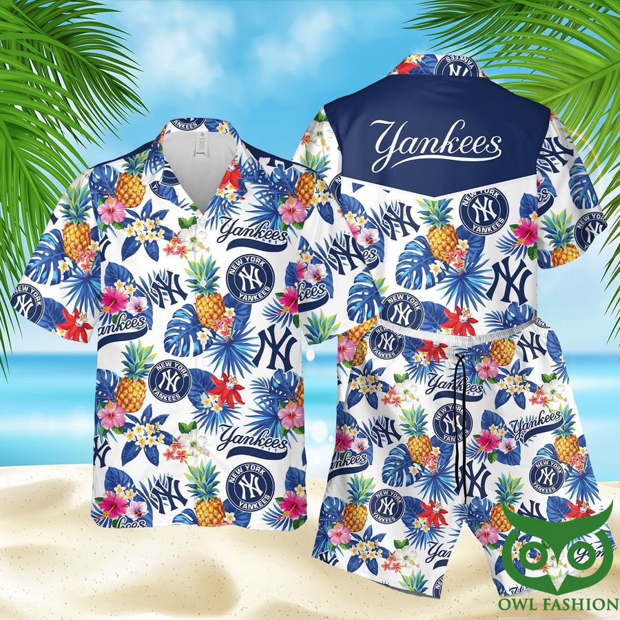 New York Yankees Blue and White Hawaiian Shirt and Shorts