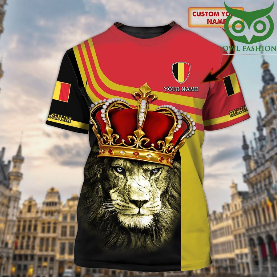 BELGIUM LION KING crown Personalized Name 3D T Shirt 