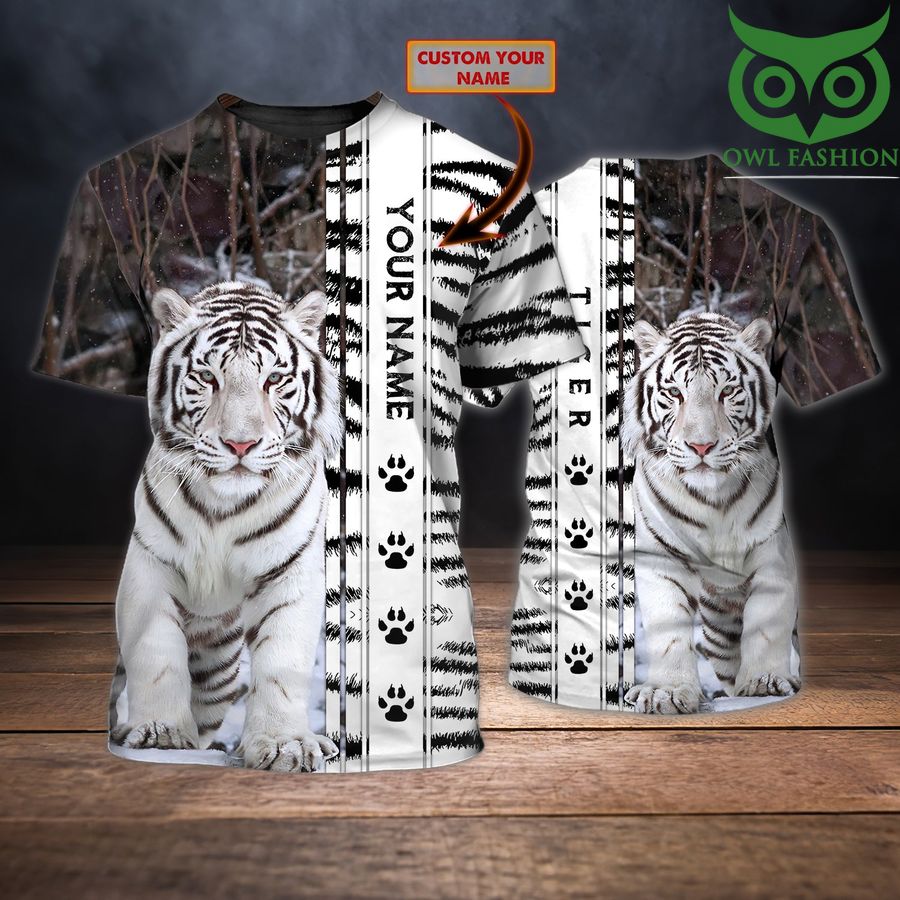 White Tiger paws Personalized Name 3D T Shirt 