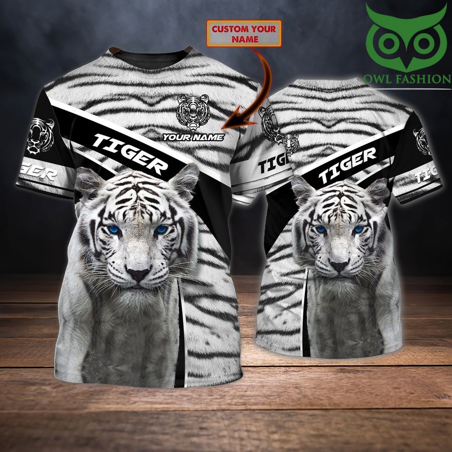 White Tiger blue eyes Personalized Name 3D Tshirt 