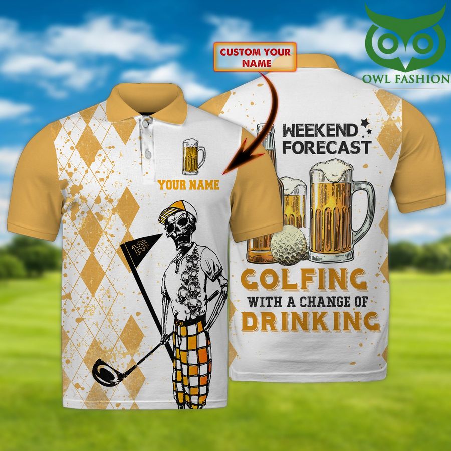 Golf weekend forecast Personalized Name 3D Polo Shirt 