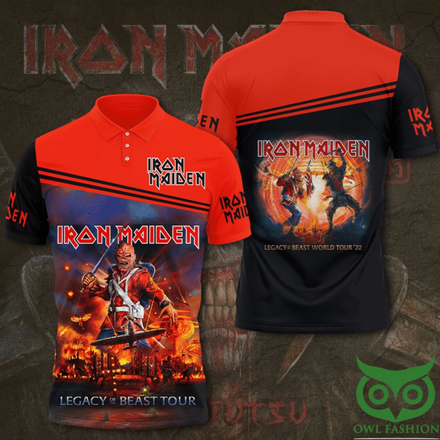 Iron Maiden Beast Face Black Red Stripes 3D Polo Shirt